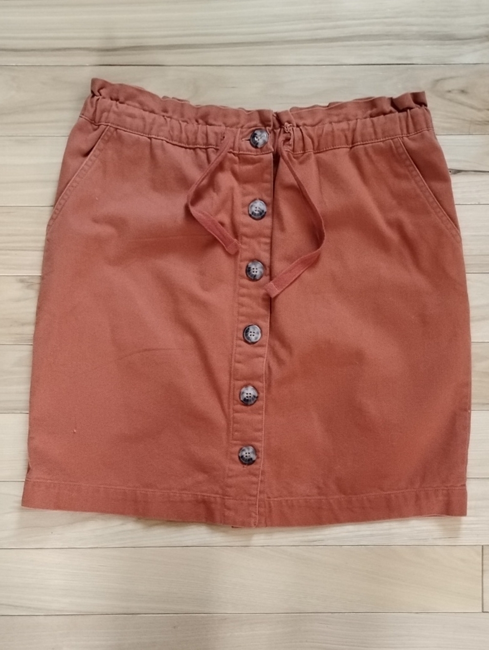 Toad&Co Rust Orange Button-Front Mini Skirt with Tie Waist